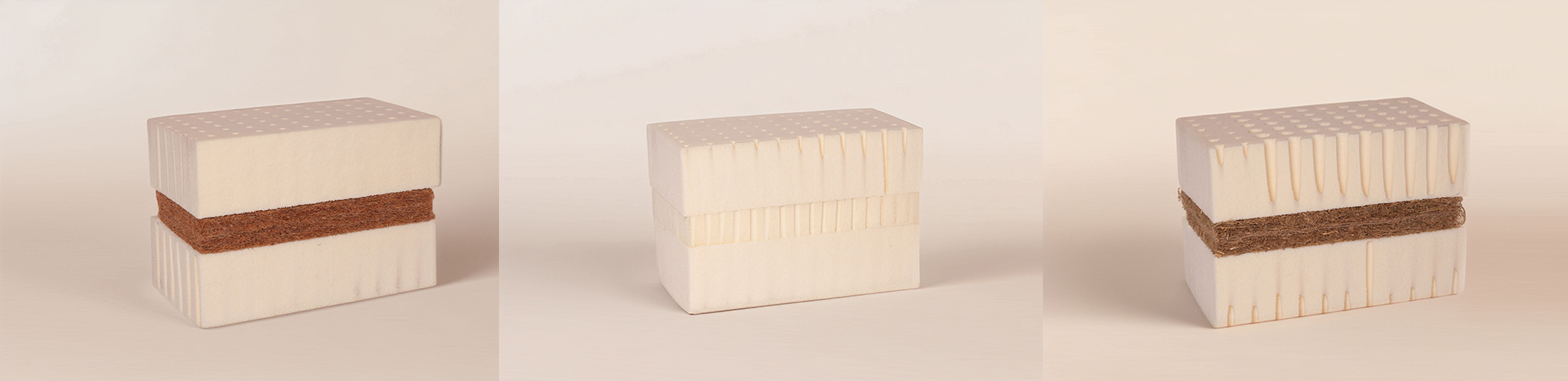 Comparaison visuelle des différentes technologies de matelas : latex, ressorts et mousse.